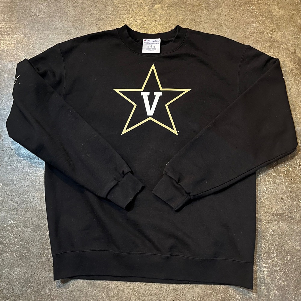 Vintage Vanderbilt Commodores Crewneck Men Large Black Champion Fleece Pullover